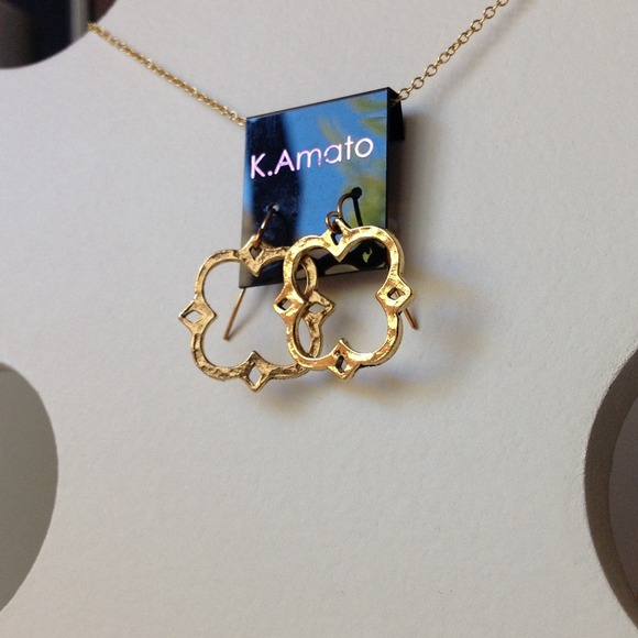 K. Amato 14k real gold plated clover drop earrings - Picture 2 of 2