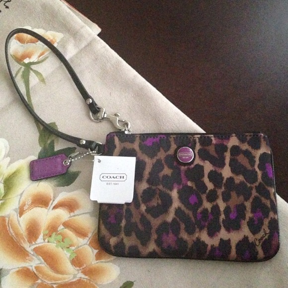Coach Wristlet Purple Cheetah Print
