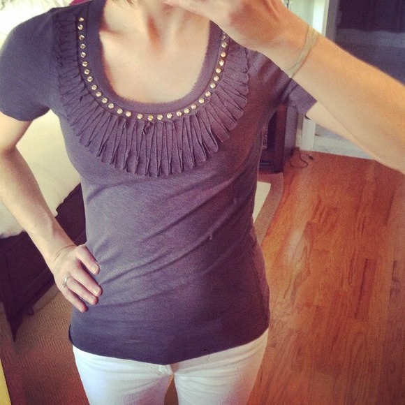Grey Rhinestone-and-ribbon detail LOFT tee