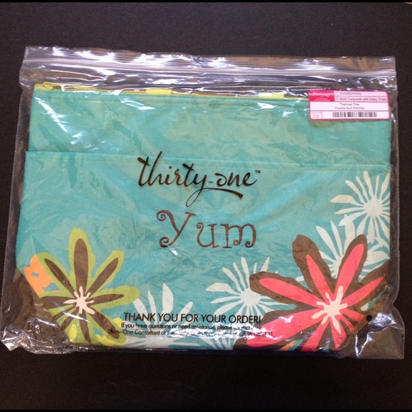 Thirty-One Thermal Tote in Turquoise w/Daisy Print