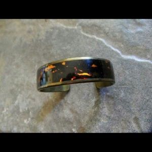 Vintage Eloquent Brass Bracelet w/ Fire Enamel