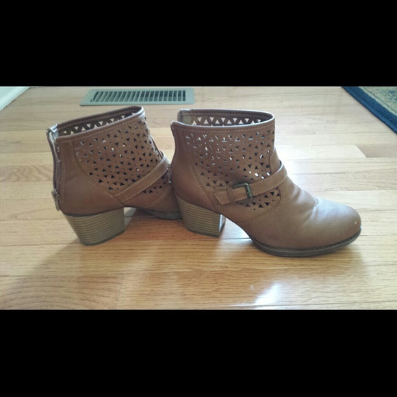 Brown Cutout Ankle Boots