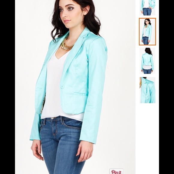 BUNDLED Aqua mint button blazer polkadot lining - Picture 3 of 4