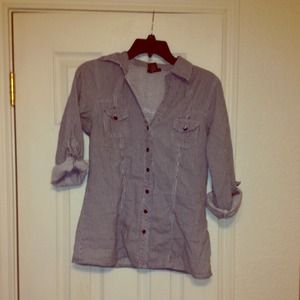 Navy and blue and white thin stripped button up.