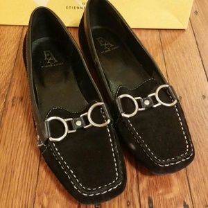 Black leather loafers
