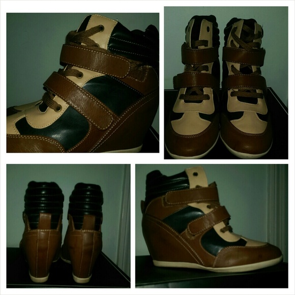 Brown beige and black wedge sneaker