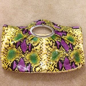 snakeskin patterned clutch