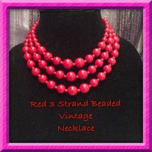 Vintage Red Beaded Necklace