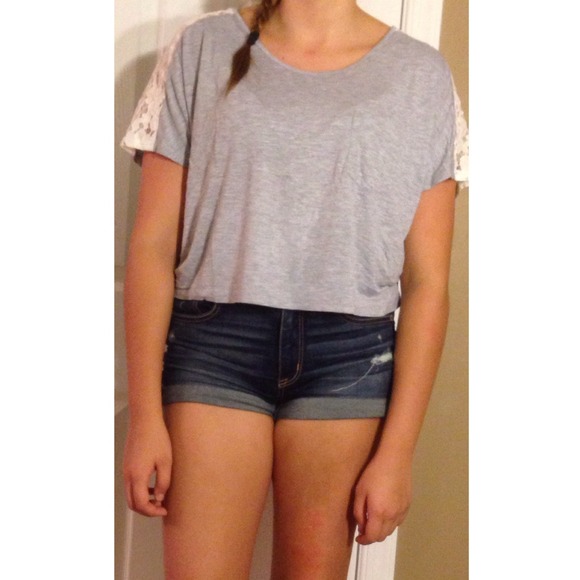 Cotton on grey top with lace sleeves