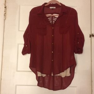 mnk Burgundy High/Low sheer top with vented back
