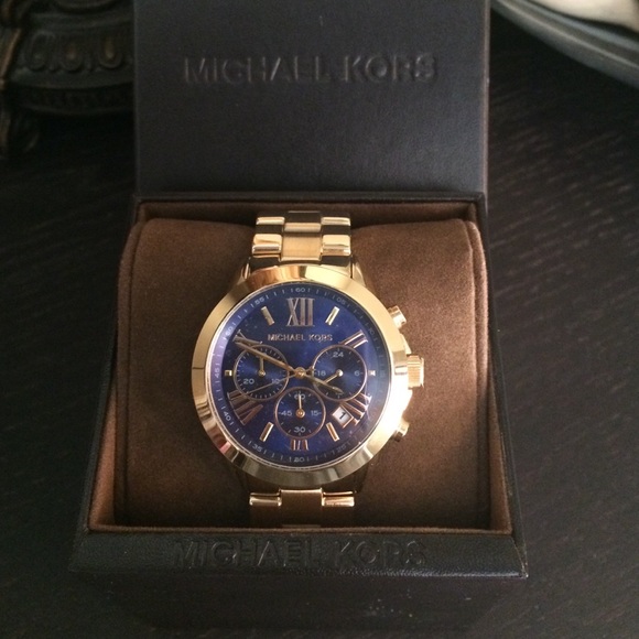 Michael Kors Navy Blue Dial Gold Tone Watch