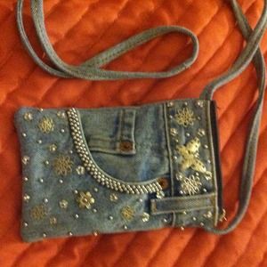 Long strap denim purse