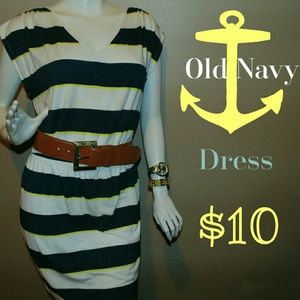 Old Navy dress blue white and  yellow stripes