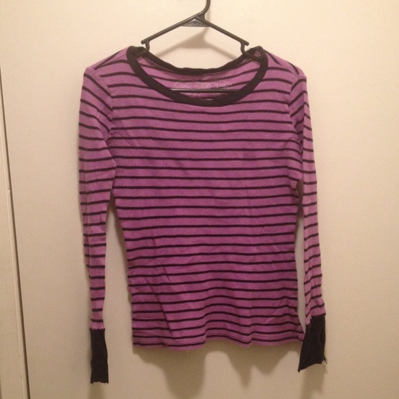 Long Sleeved Scoop Neck Purple Striped Shirt