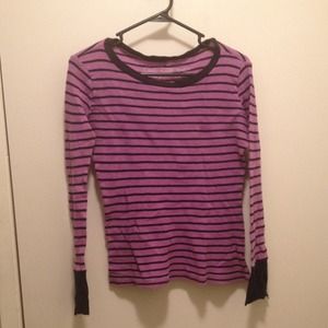 Long Sleeved Scoop Neck Purple Striped Shirt