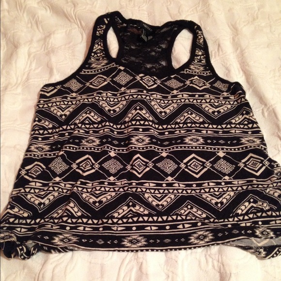 Tribal print lace back tank top