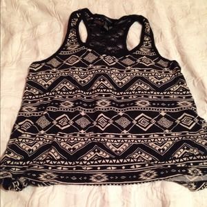 Tribal print lace back tank top