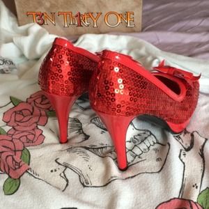 Ruby red sparkling sequin stilettos