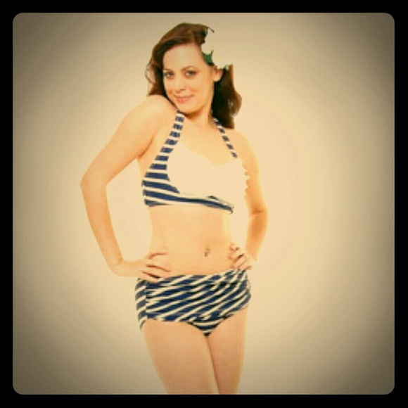 Unique Vintage Brand Navy White Retro Pinup Bikini