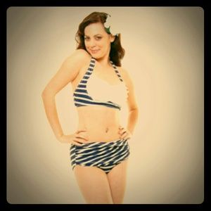 Unique Vintage Brand Navy White Retro Pinup Bikini
