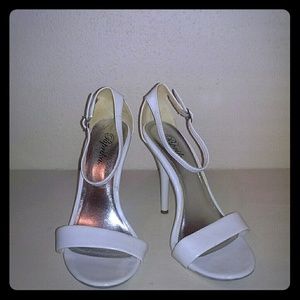 White patent leather heels