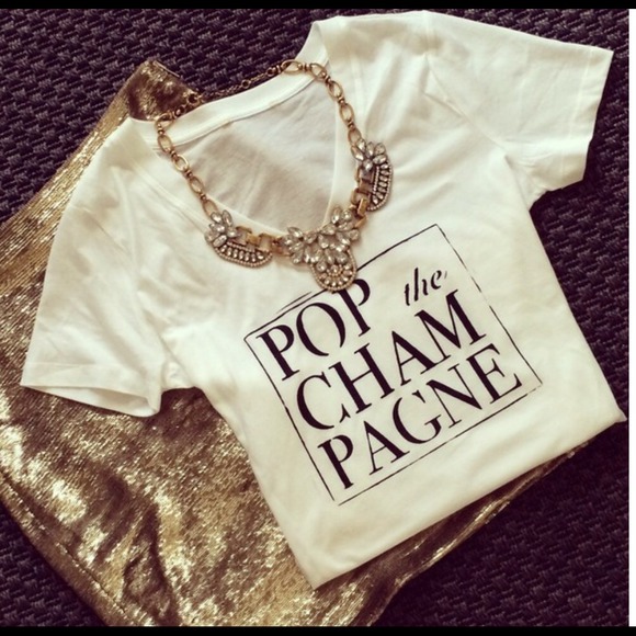 Tops - Pop the Champagne Graphic  T Shirt