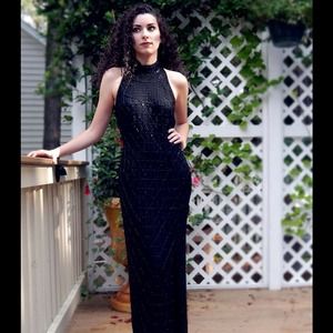 Vintage Beaded Designer Sleeveless Maxi Dress