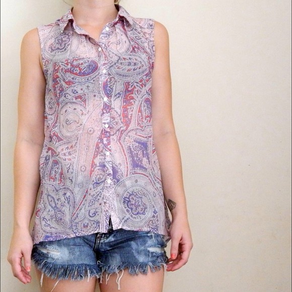 Sheer Hi Lo Paisley Print Tank Top