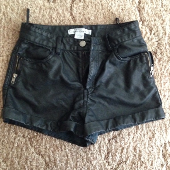 High rise leather shorts with side zips