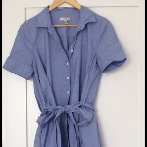 J.Crew Blue Poplin Short-Sleeve Dress with Pockets