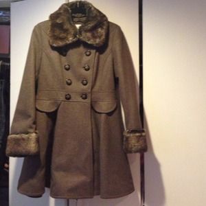 Laundry Brown Faux-Fur and Wool Coat
