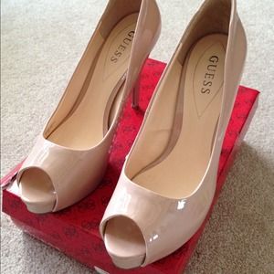 Guess light pink/nude 5" peep toe stilettos