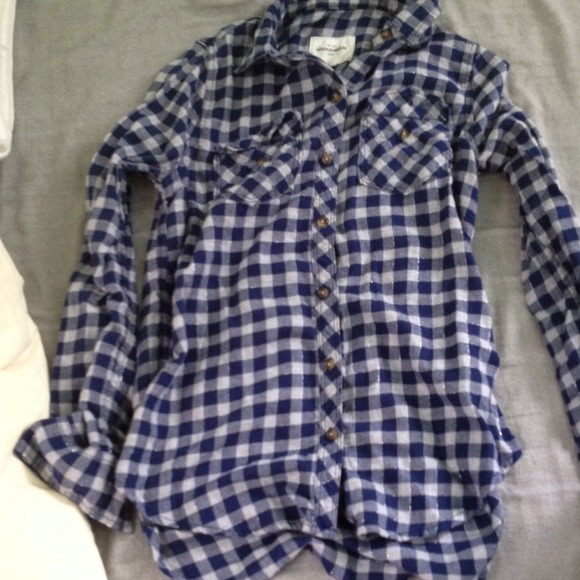 Plad blue shirt outlined with sparkly material