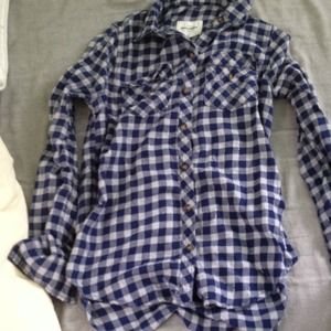 Plad blue shirt outlined with sparkly material