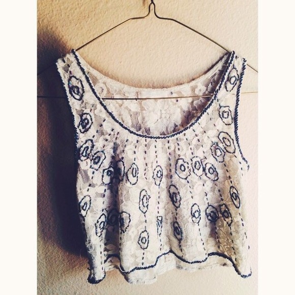 Lace boho beaded crop top
