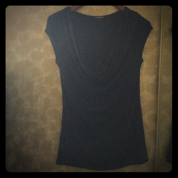 Navy Cowl neck breezy top with lace underlay