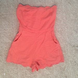 Coral scalloped edge romper