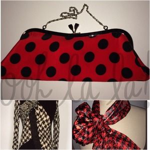 Red Black Polka Dot Clutch Jessica McClintock