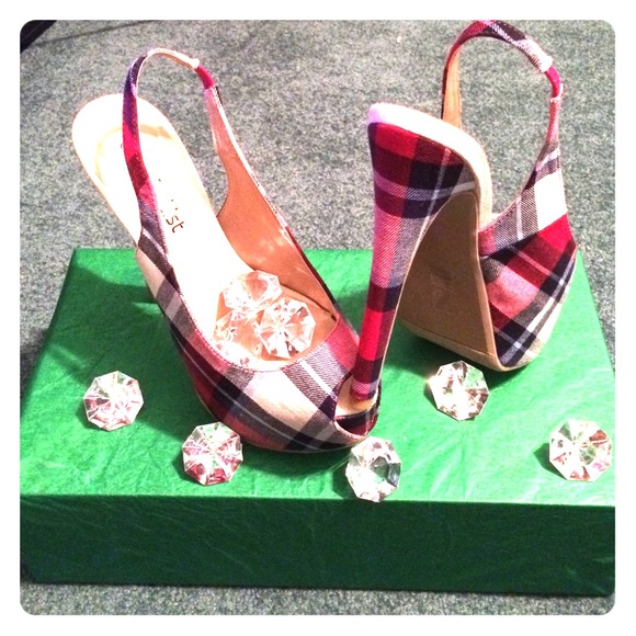 **reserved**Red white and blue strapped stilettos