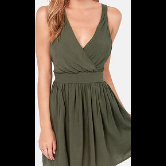 Crossing lines olive green dress