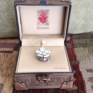 Silver/ White Ring Flower Watch with Storage Case