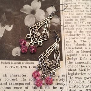 Silver Earrings with Pink Bead Accents