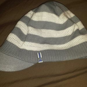 White and grey striped Adidas hat