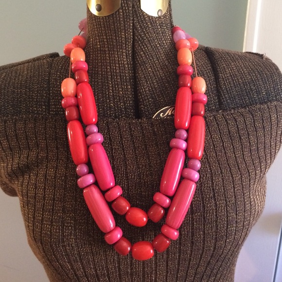 Pink red coral glass bead necklaces