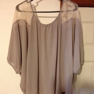 Tan blouse with lace shoulders