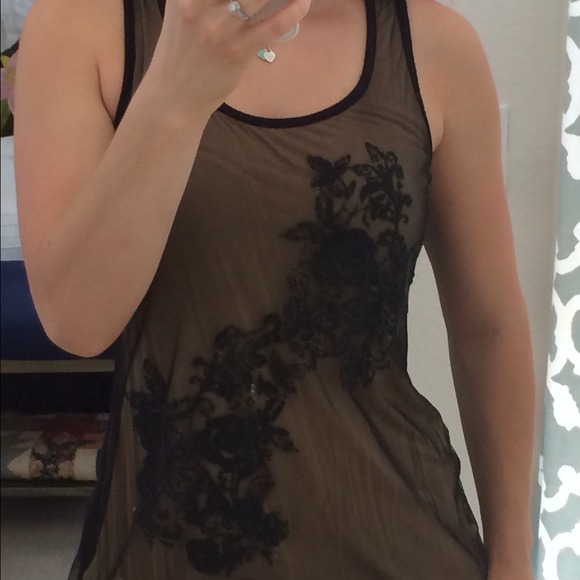 NWOT Soma black mesh with lace detailing tank top
