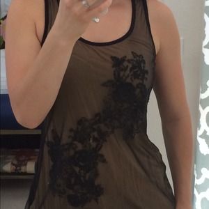 NWOT Soma black mesh with lace detailing tank top
