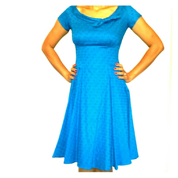 Dark teal fit and flare dress w/ scoop neck & bow