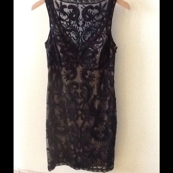 Black Lace with Nude Silk Lined Cocktail Dress