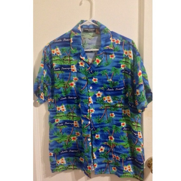 Red & Blue Tropical Button Down Shirt